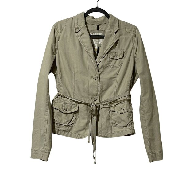 American Eagle Outfitters Womens Sz L Khaki Military-Style Button-Up Jacket Belt - Picture 1 of 11